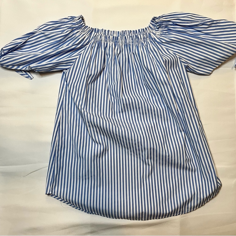 Blue and white striped off the shoulder top